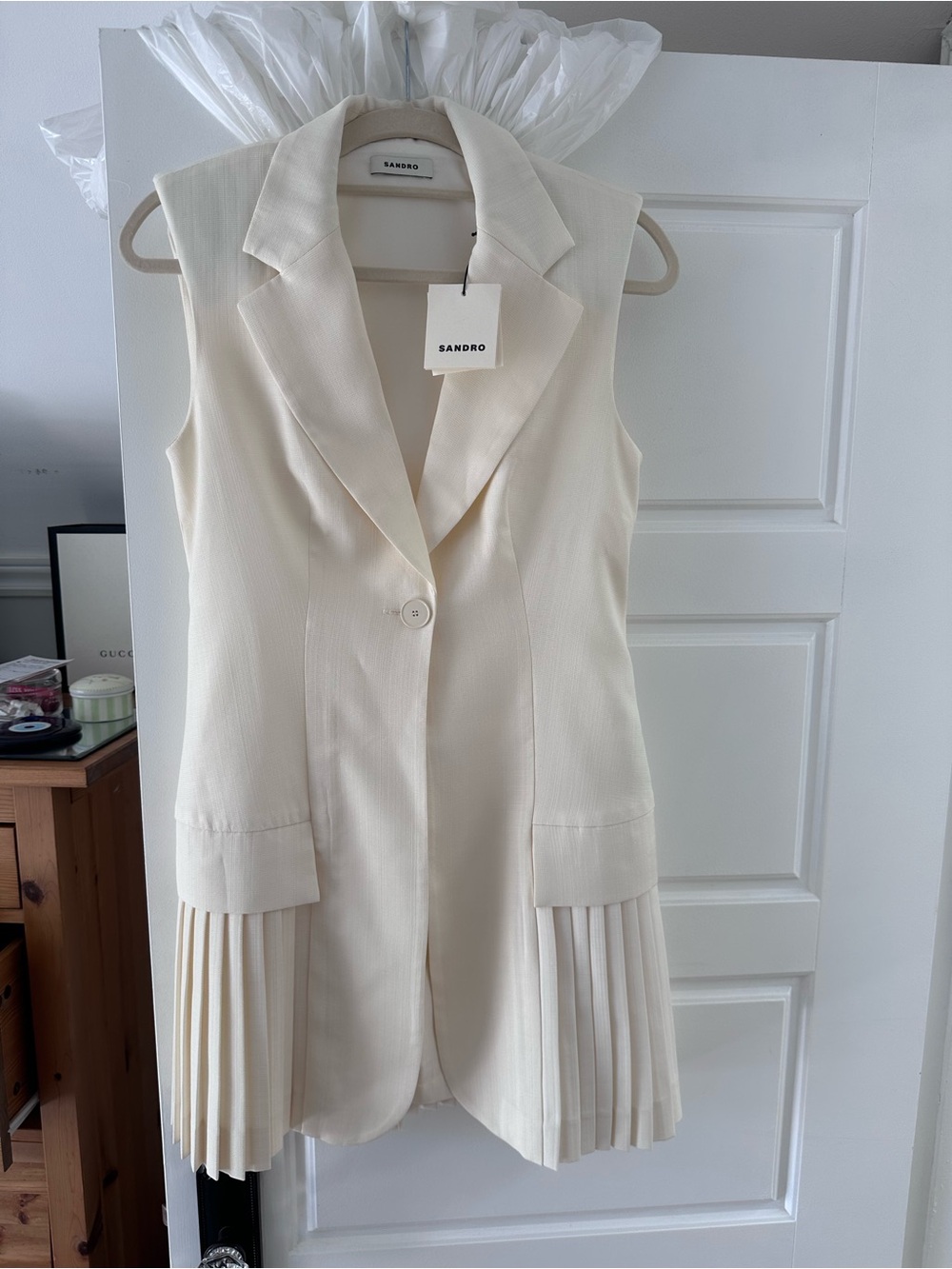 Sandro Cream Sleeveless Pleated Blazer Mini Dress - Picture 3 of 4